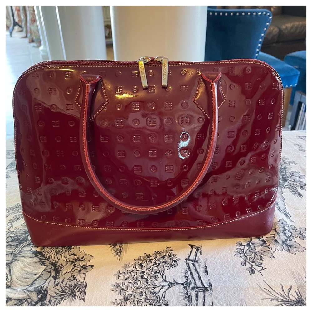 Beautiful deep wine Arcadia patent leather handbag